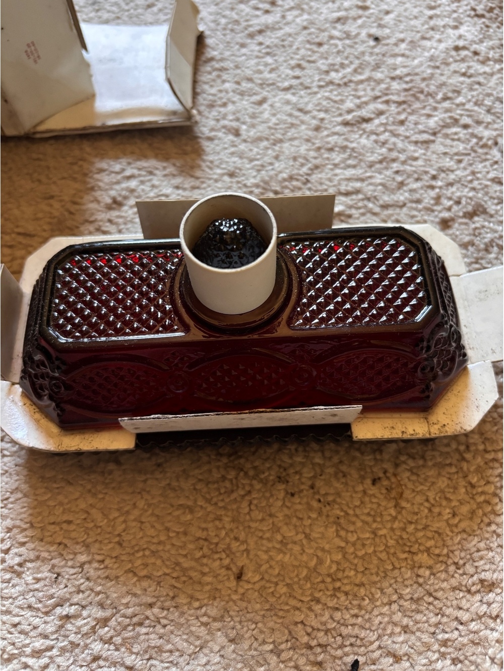 Vintage Avon 1970s Cape Cod ruby red covered crystal butter dish new in bix